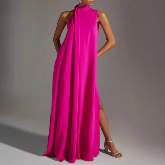 Uoozee Dresses & Skirts - Sleeveless High-Neck Maxi Dress in Bright Fuchsia